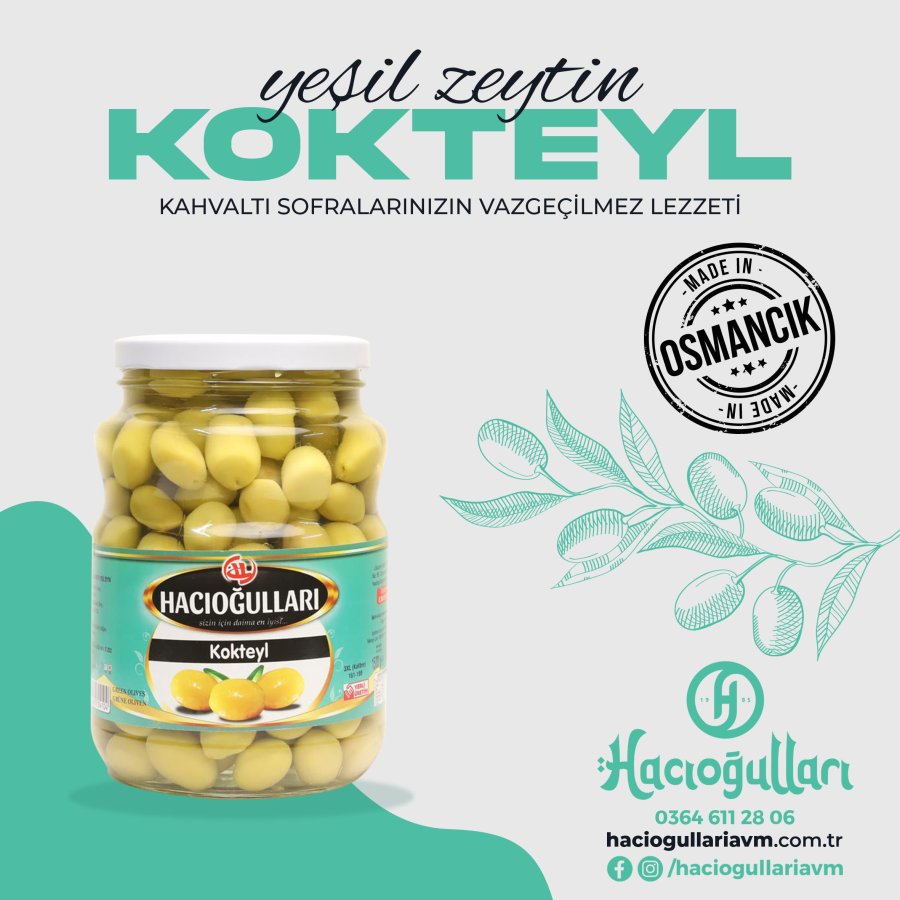 Hacıoğulları Kokteyl Yeşil Zeytin 1500gr