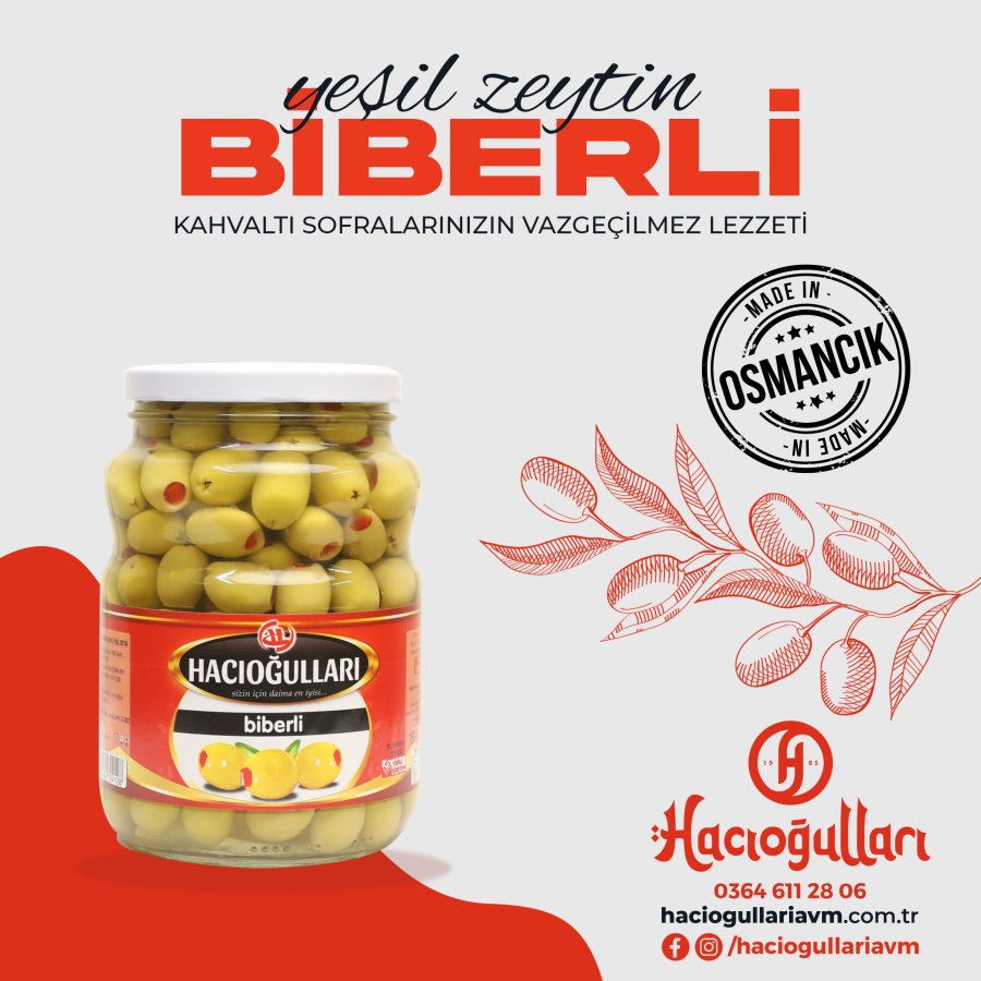 Hacıoğulları Biberli Yeşil Zeytin 1500gr