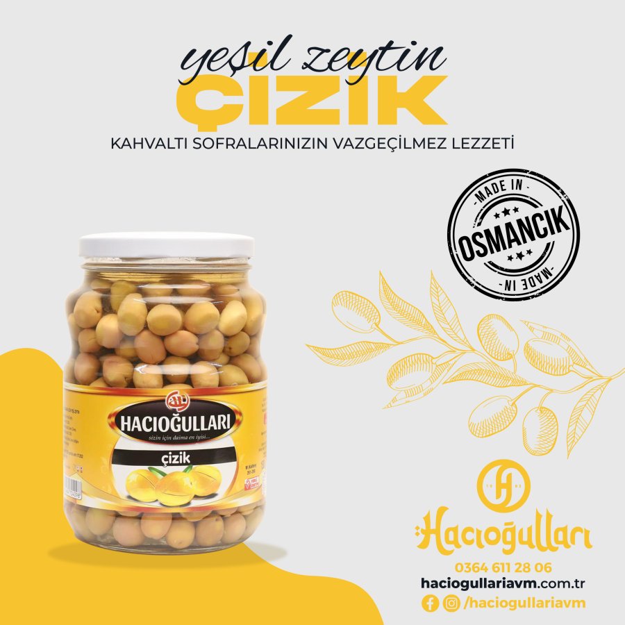 Hacıoğulları Çizik Yeşil Zeytin 1500gr