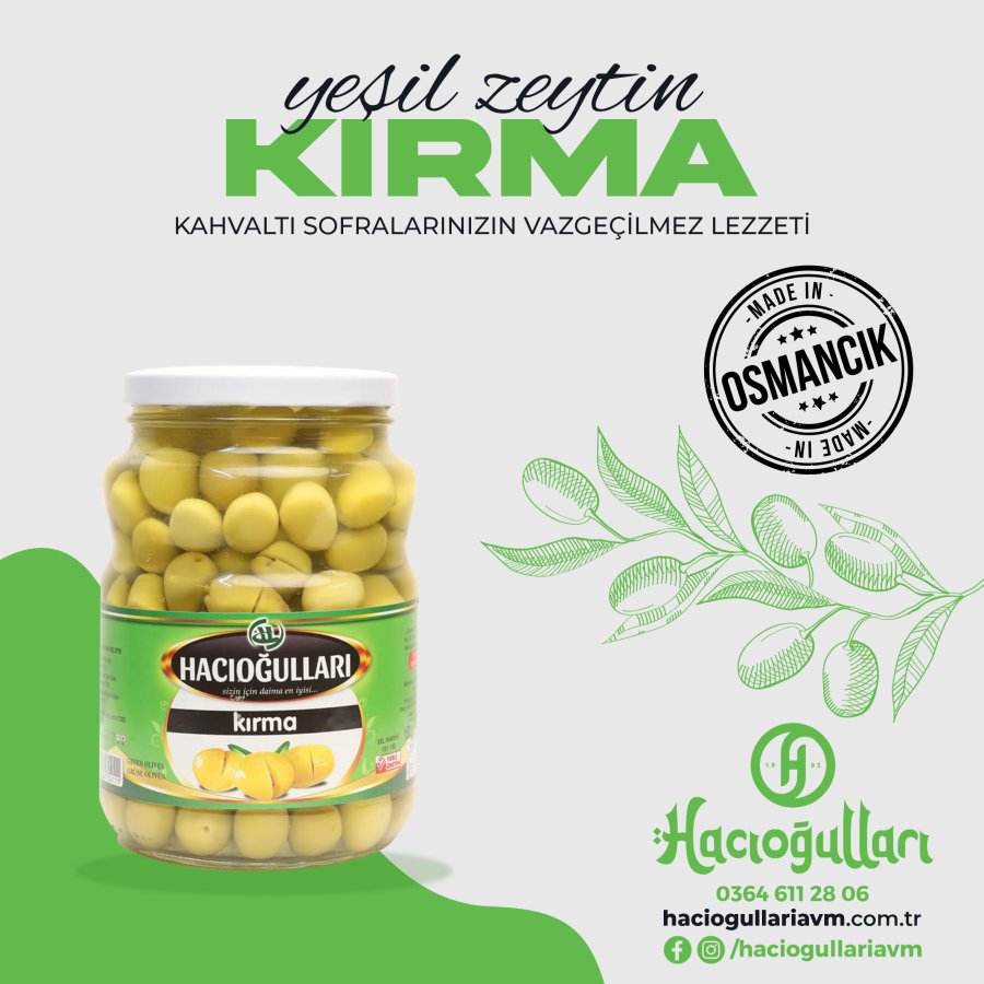 Hacıoğulları Kırma Yeşil Zeytin 1500gr